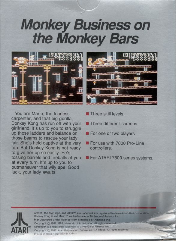 Back Cover for Donkey Kong (Atari 7800)