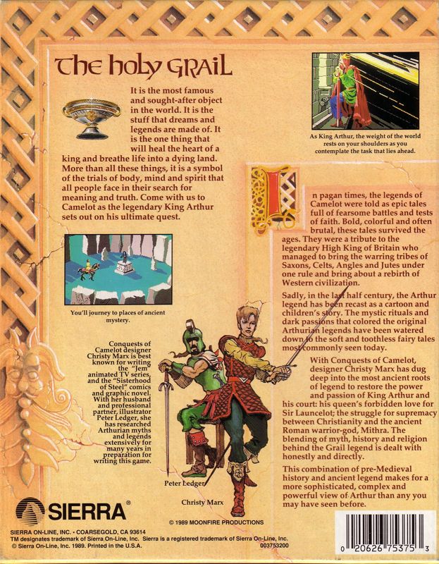 Back Cover for Conquests of Camelot: The Search for the Grail (DOS) (3.5" re-release)
