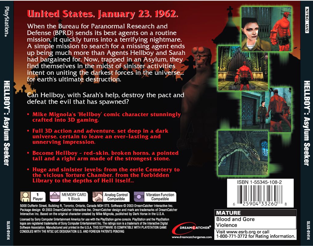 Back Cover for Hellboy: Dogs of the Night (PlayStation)