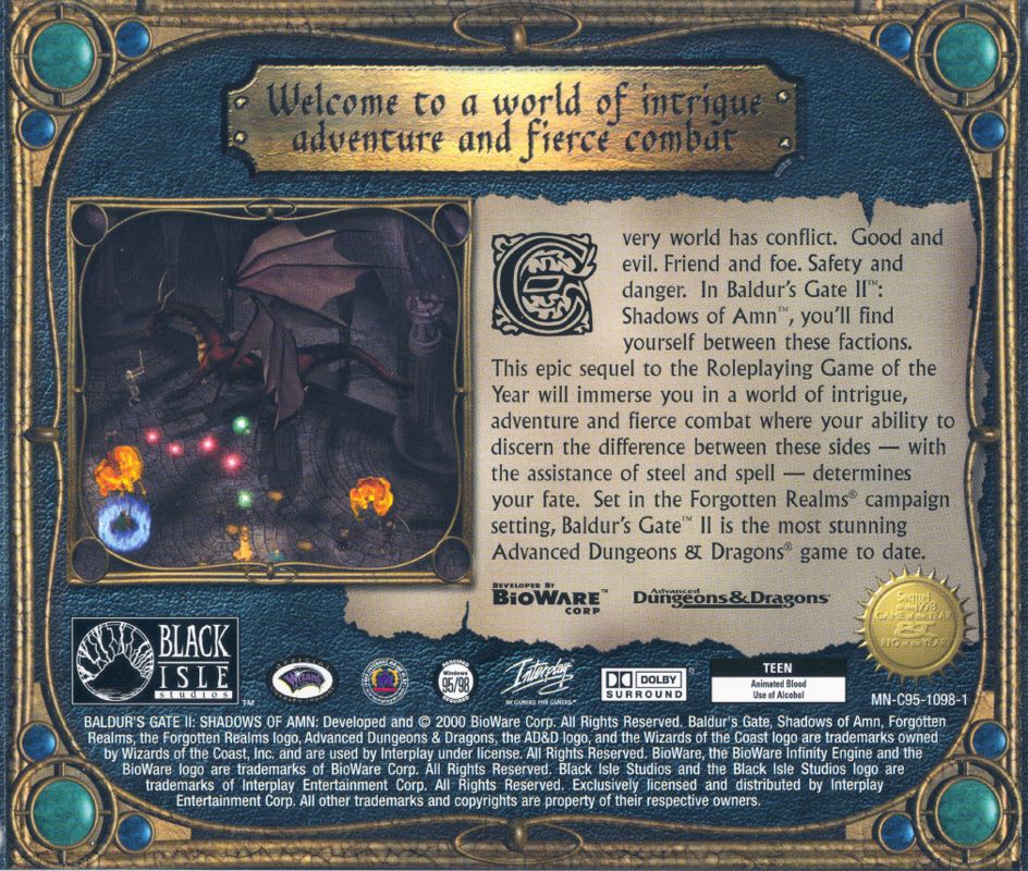Other for Baldur's Gate II: Shadows of Amn (Windows): Jewel Case - Back