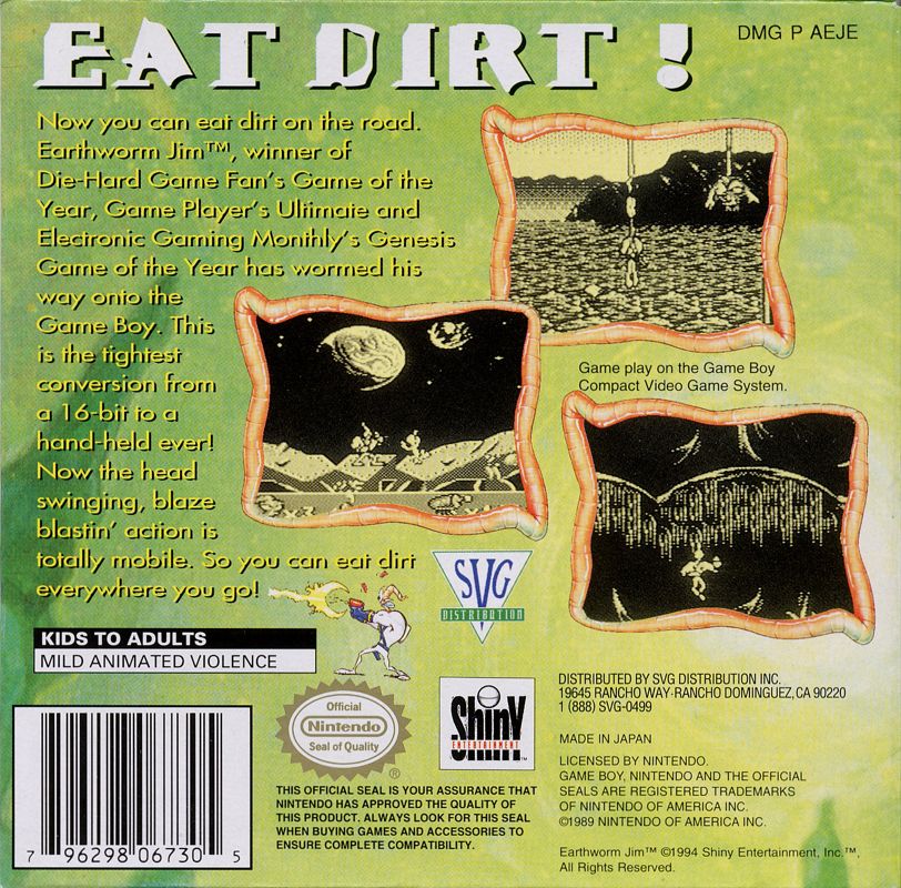 Back Cover for Earthworm Jim (Game Boy)