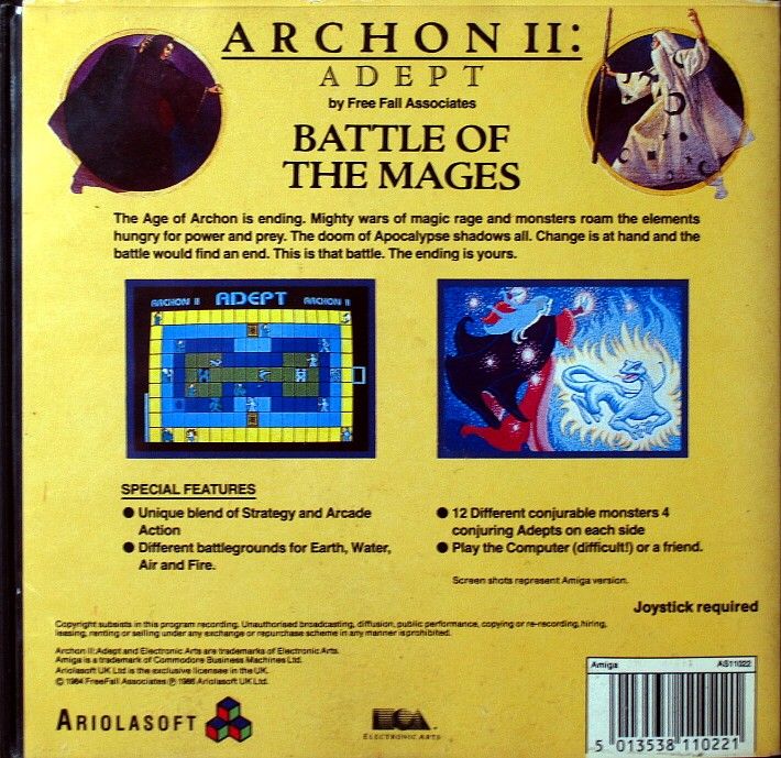 Back Cover for Archon II: Adept (Amiga) (Ariolasoft release)