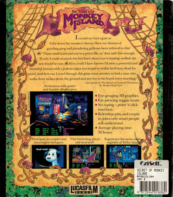 Back Cover for The Secret of Monkey Island (DOS) (Red Hot Software release)