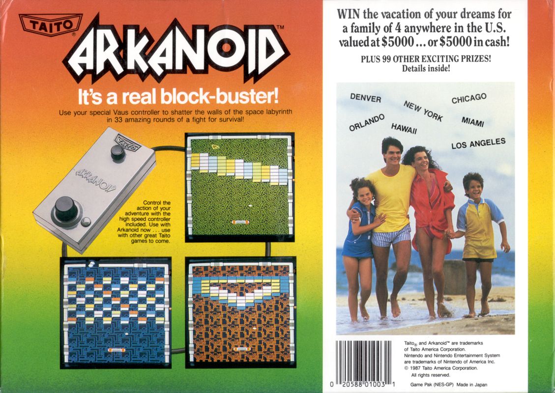 Back Cover for Arkanoid (NES)