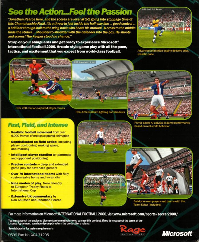 Back Cover for Microsoft International Soccer 2000 (Windows)