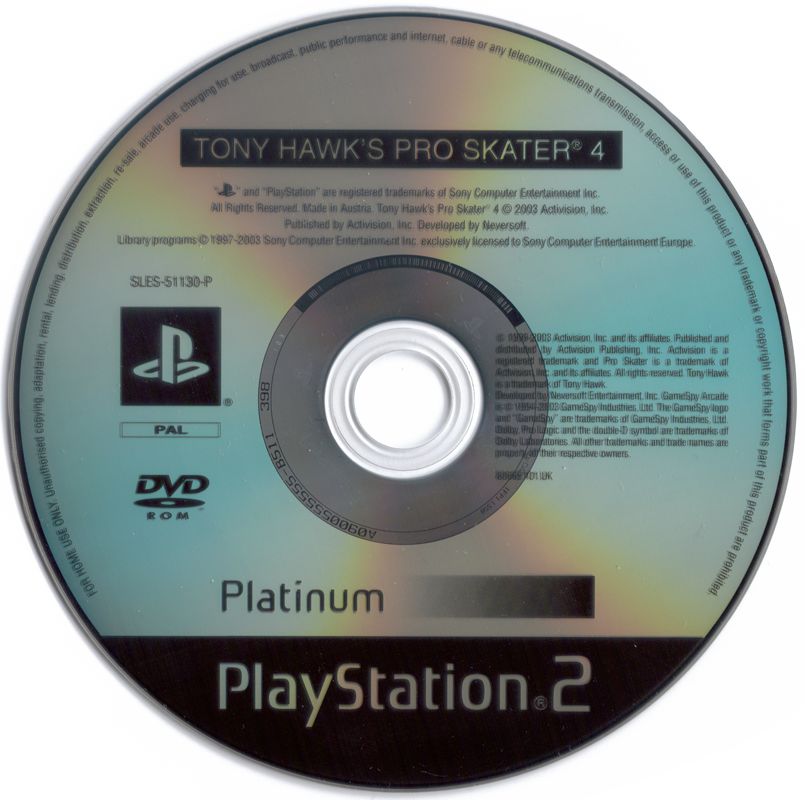 Media for Tony Hawk's Pro Skater 4 (PlayStation 2) (Platinum release)
