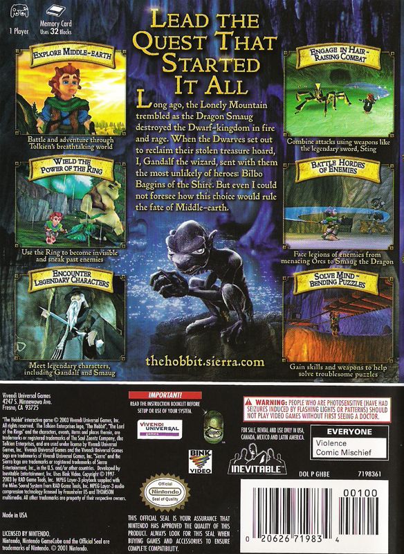 Back Cover for The Hobbit (GameCube)