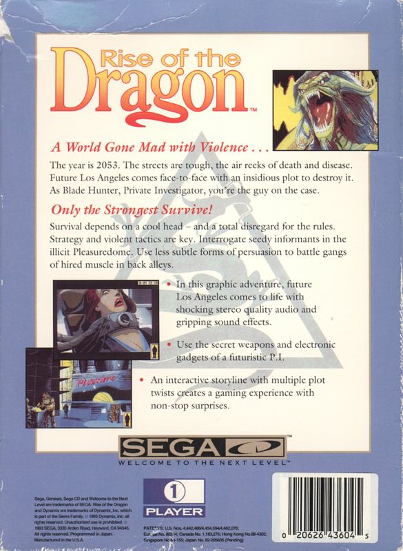 Back Cover for Rise of the Dragon (SEGA CD)