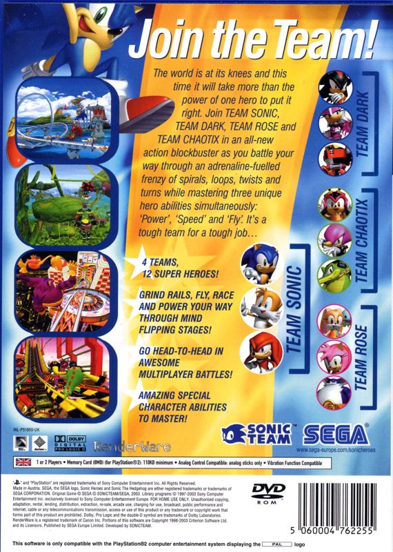Back Cover for Sonic Heroes (PlayStation 2)