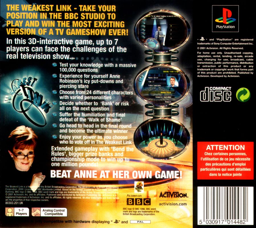 Back Cover for Weakest Link (PlayStation)
