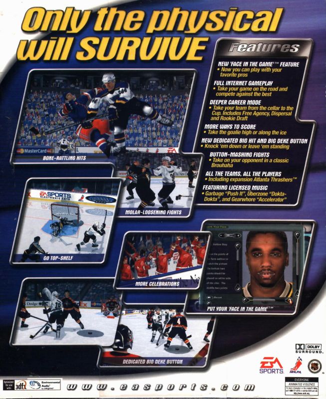 Back Cover for NHL 2000 (Windows)