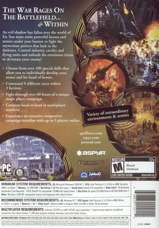 Back Cover for SpellForce 2: Shadow Wars (Windows) (This is the cover that slides into the DVD keep case)