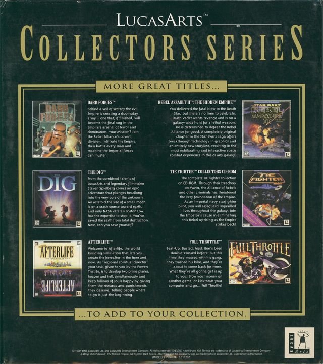 Back Cover for Star Wars: X-Wing - Collector's CD-ROM (DOS) (LucaArts Collectors Series release)