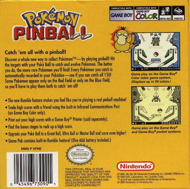 Back Cover for Pokémon Pinball (Game Boy Color)