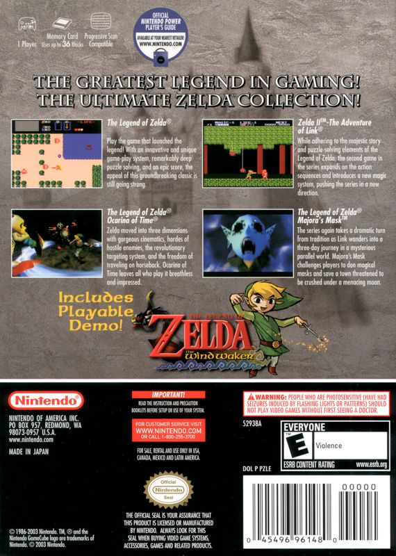 Back Cover for The Legend of Zelda: Collector's Edition (GameCube)