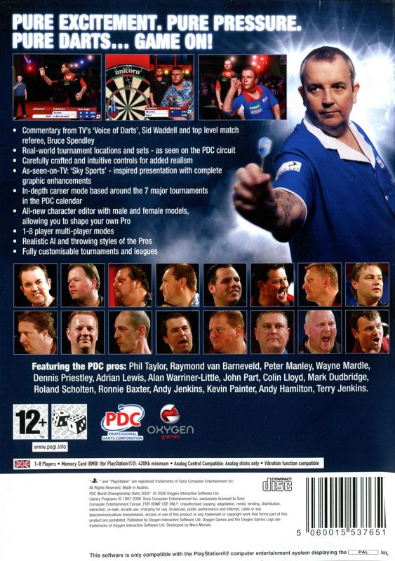 Back Cover for PDC World Championship Darts 2008 (PlayStation 2)