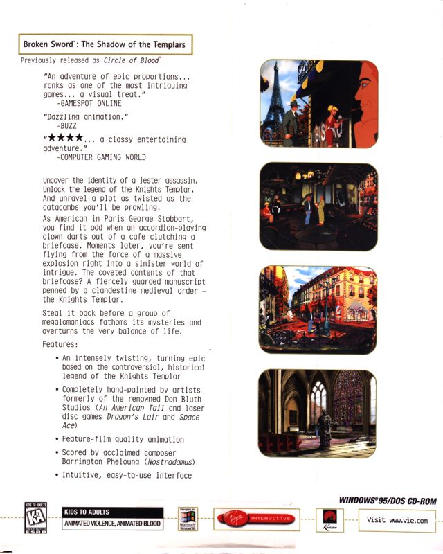 Back Cover for Circle of Blood (DOS and Windows) (The White Label release)