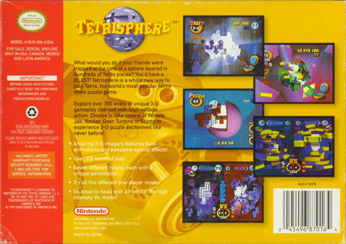 Back Cover for Tetrisphere (Nintendo 64)