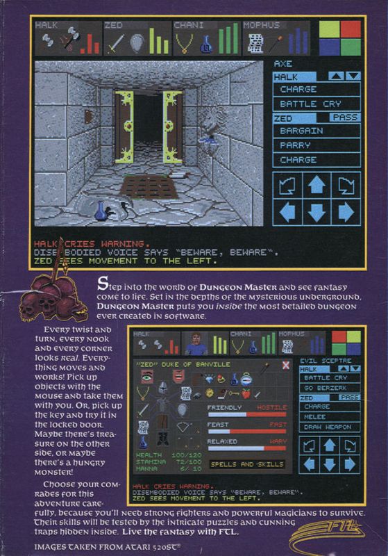 Back Cover for Dungeon Master (Atari ST)