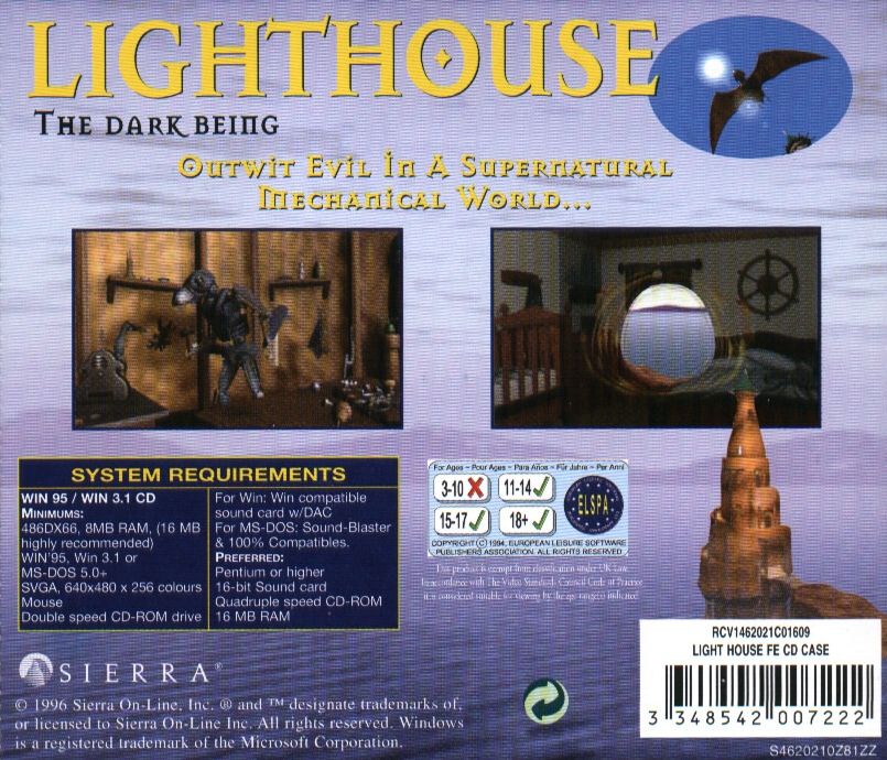 Other for Lighthouse: The Dark Being (DOS and Windows and Windows 3.x): Jewel Case - Back