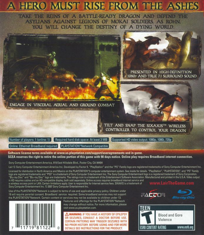 Back Cover for Lair (PlayStation 3)