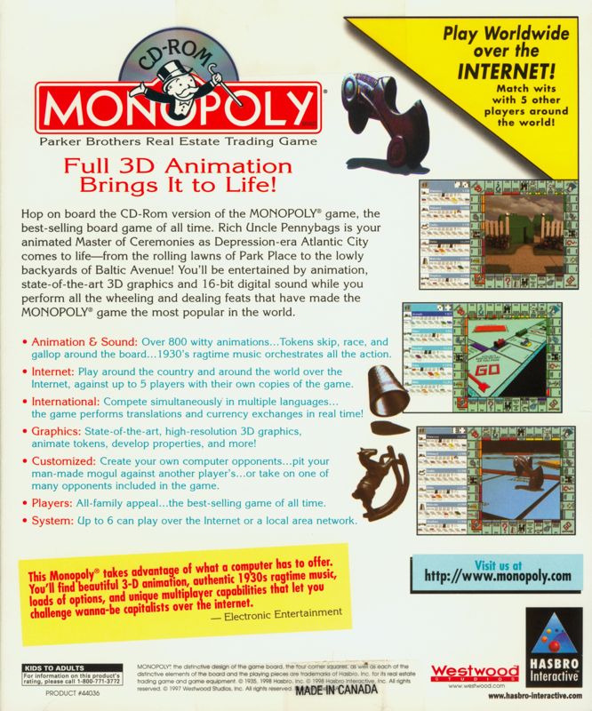 Back Cover for Monopoly (Windows and Windows 3.x)