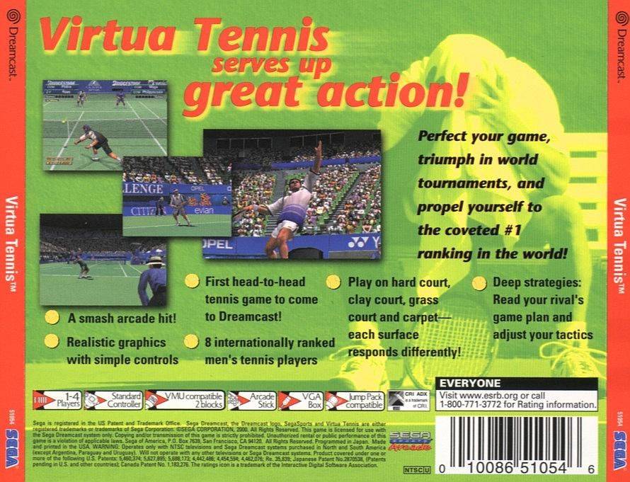 Back Cover for Virtua Tennis (Dreamcast) (All-Stars release)