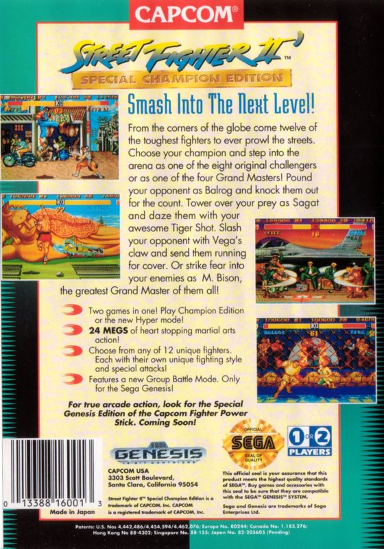 Back Cover for Street Fighter II: Champion Edition (Genesis)