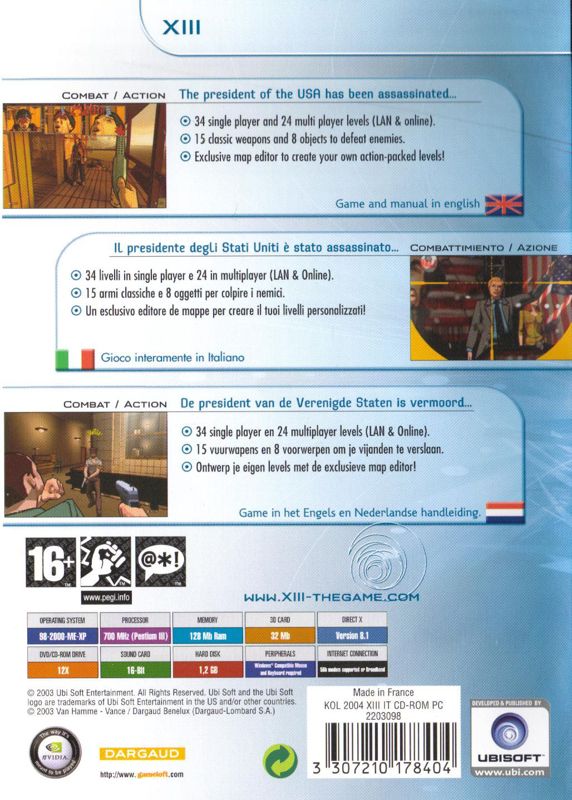 Back Cover for XIII (Windows) (Ubisoft eXclusive release)