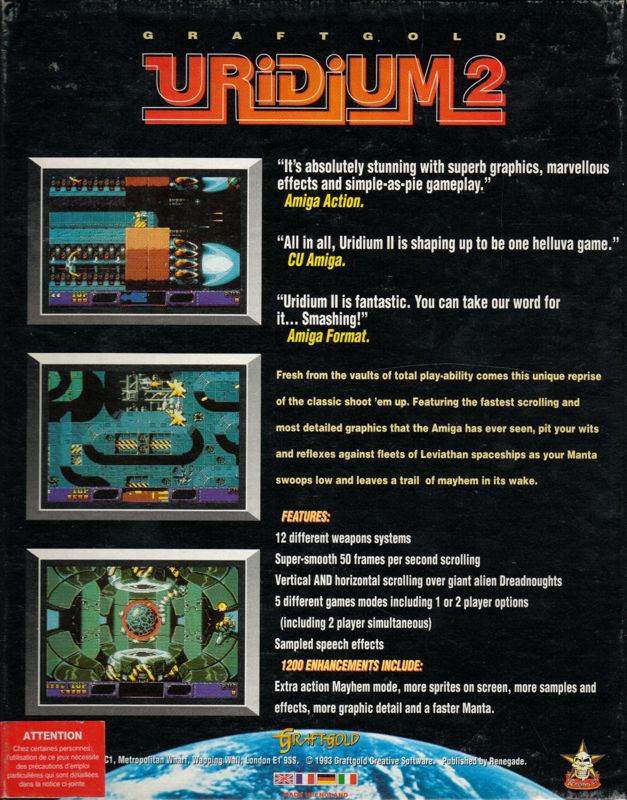 Back Cover for Uridium 2 (Amiga)
