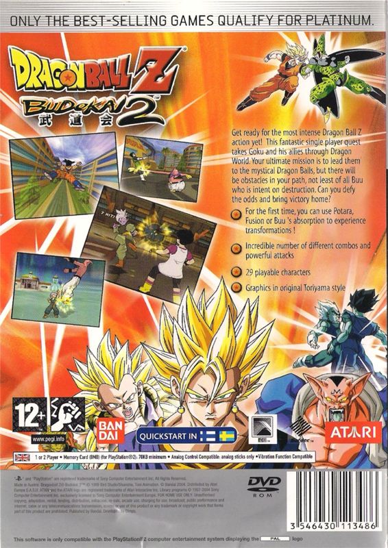 Back Cover for Dragon Ball Z: Budokai 2 (PlayStation 2) (Platinum release )