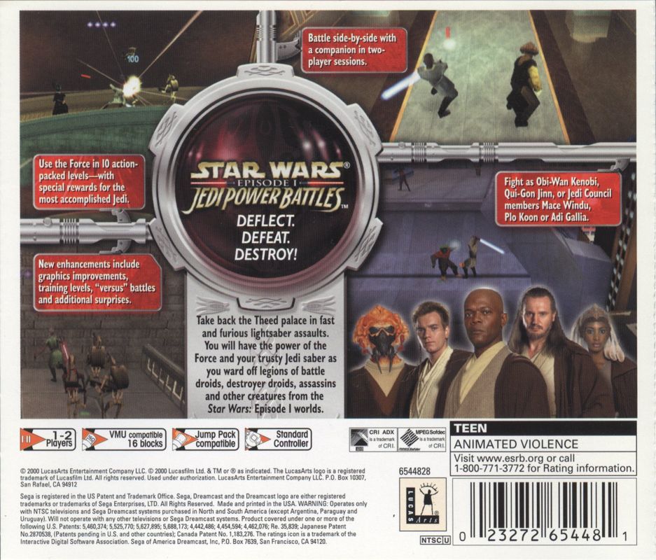 Back Cover for Star Wars: Episode I - Jedi Power Battles (Dreamcast)