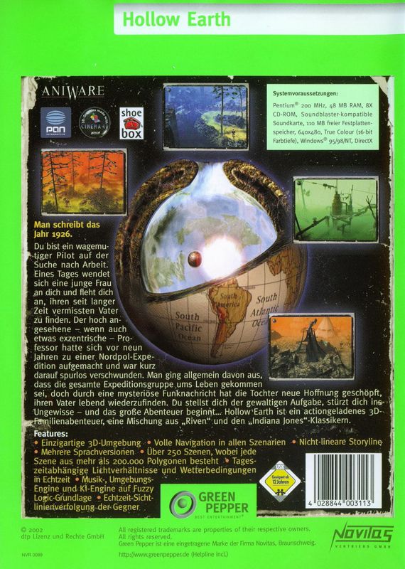 Back Cover for Agharta: The Hollow Earth (Windows) (Green Pepper release)