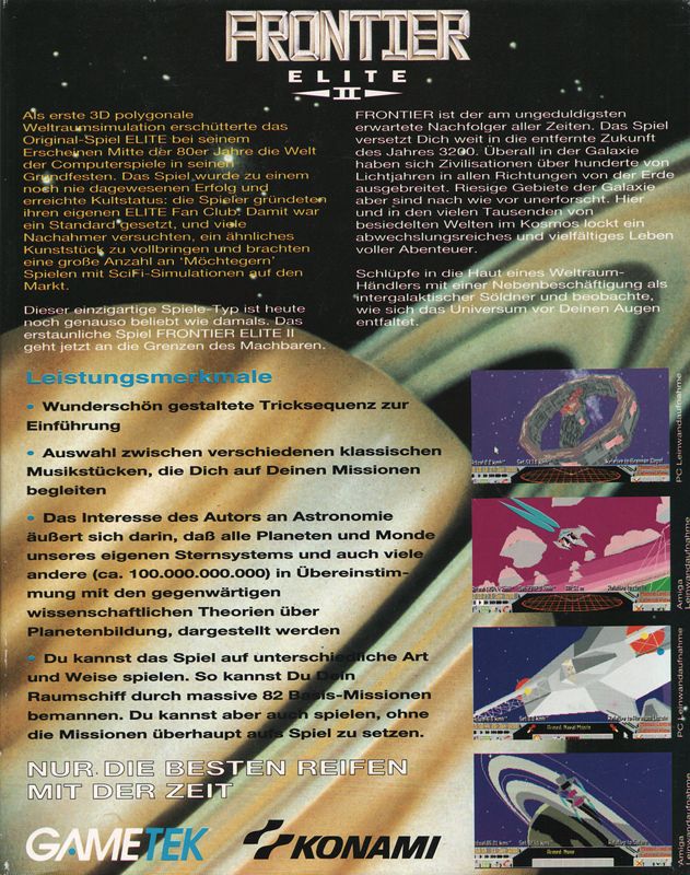 Back Cover for Frontier: Elite II (DOS)