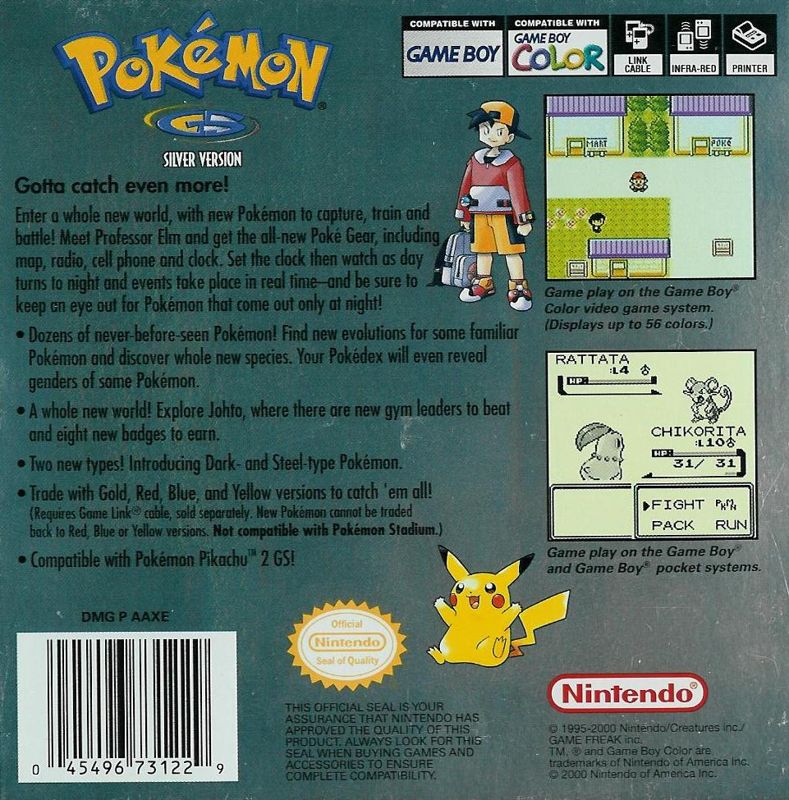 Back Cover for Pokémon Silver Version (Game Boy Color)