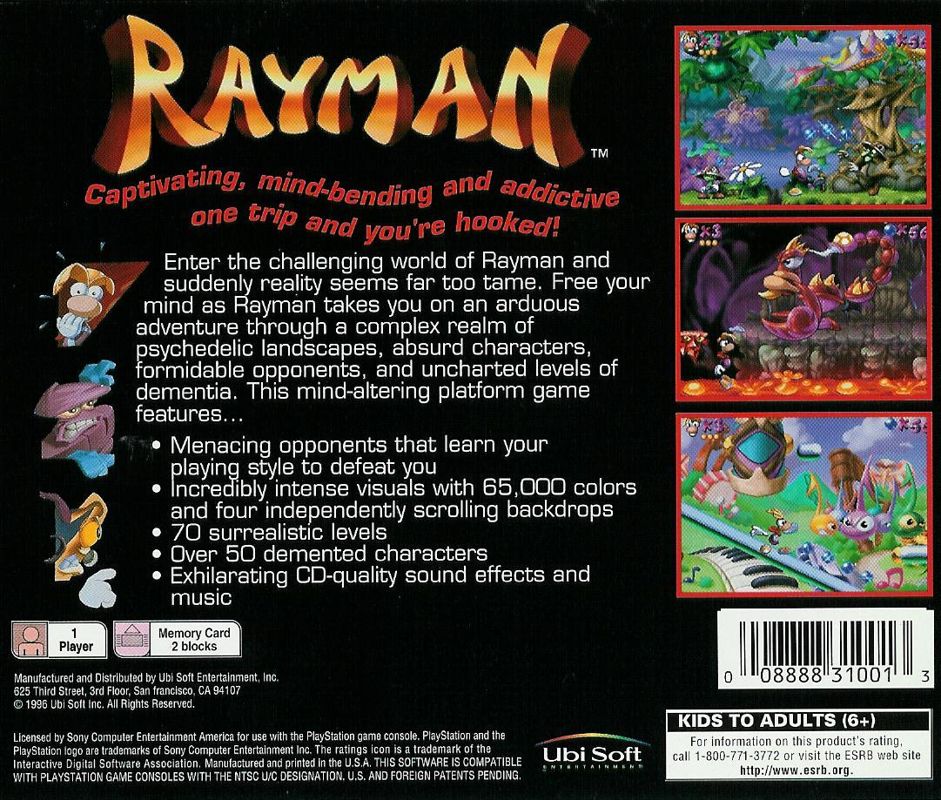 Back Cover for Rayman (PlayStation)