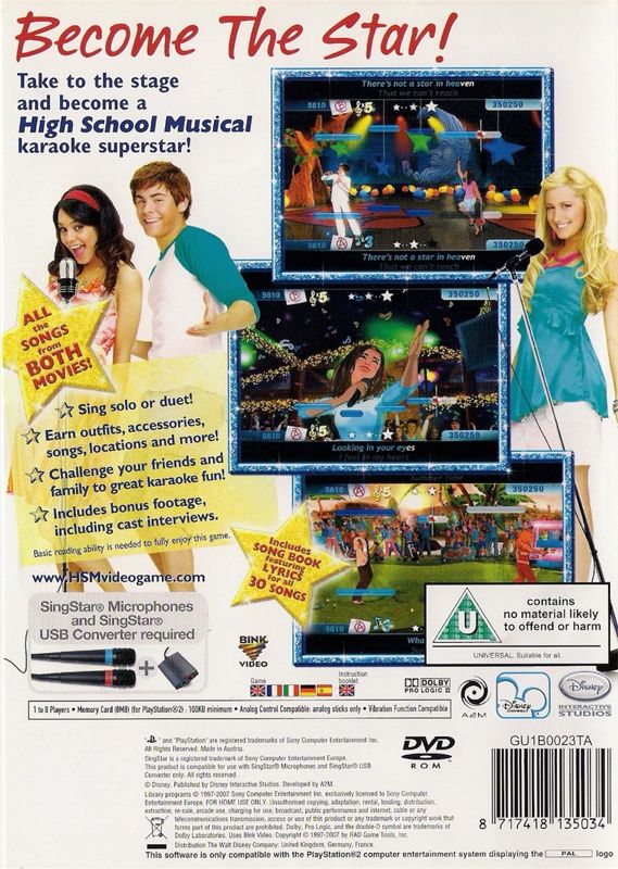 Back Cover for High School Musical: Sing It! (PlayStation 2)