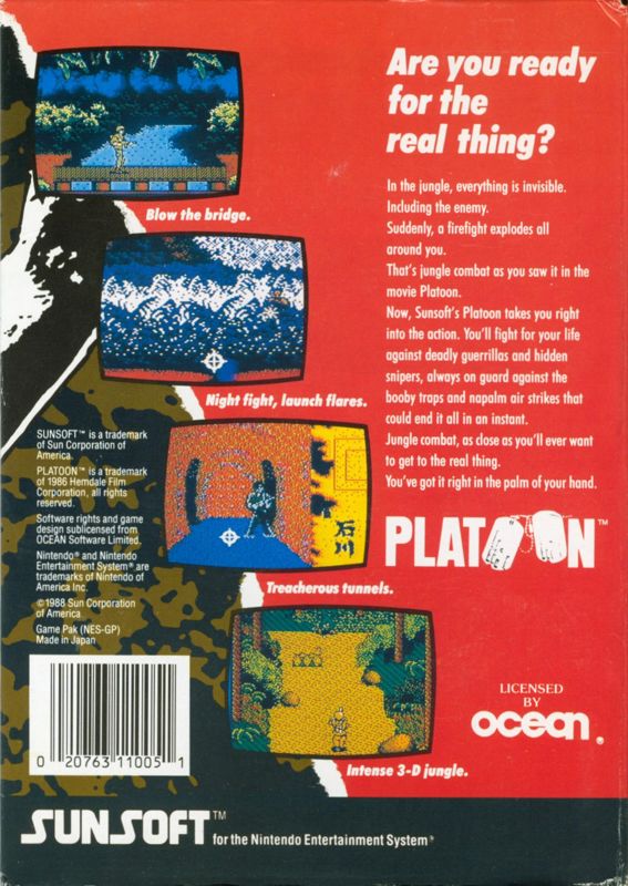 Back Cover for Platoon (NES)