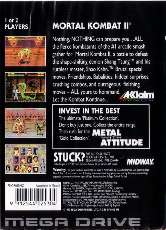 Back Cover for Mortal Kombat II (Genesis) (Platinum Collection)