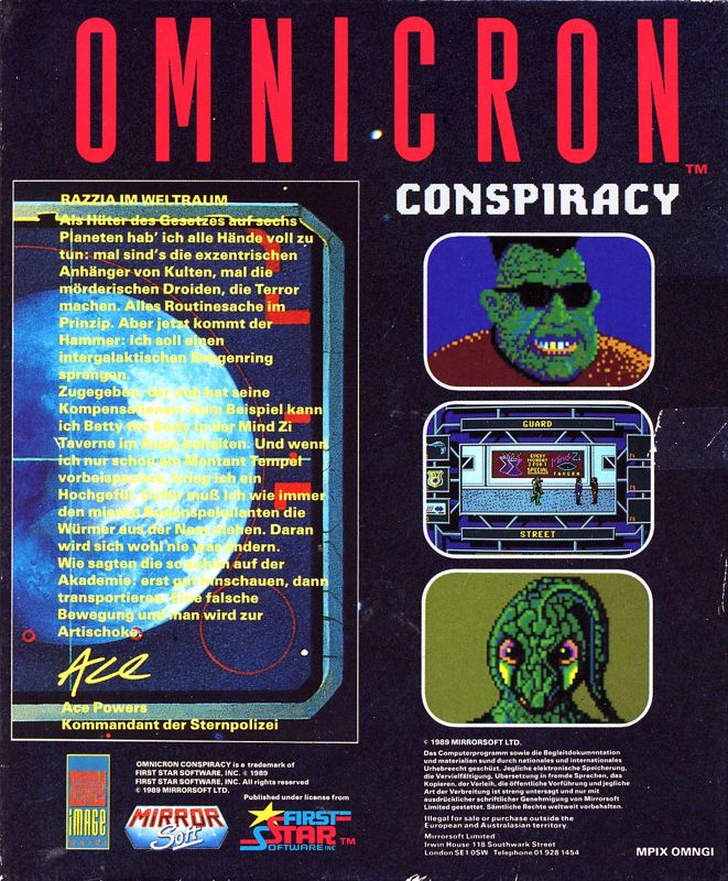 Back Cover for Omnicron Conspiracy (Amiga)