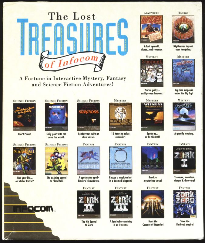 Back Cover for The Lost Treasures of Infocom (DOS) (3.5" Floppy IBM PC, XT, AT, PS/2, Tandy release)