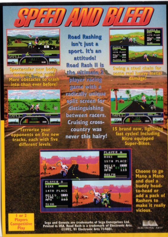 Back Cover for Road Rash II (Genesis)