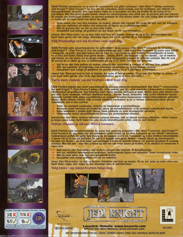 Back Cover for Star Wars: Jedi Knight - Dark Forces II (Windows)