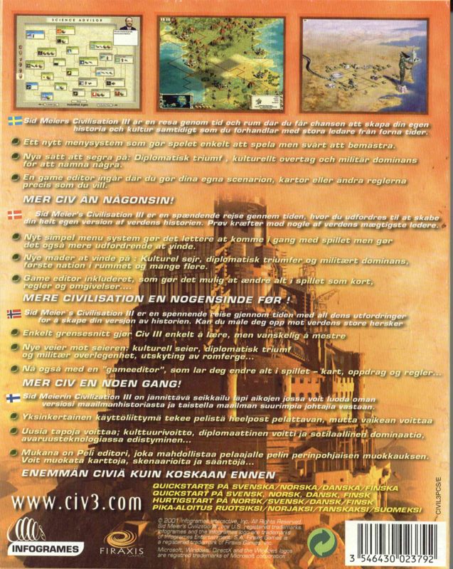 Back Cover for Sid Meier's Civilization III (Windows)