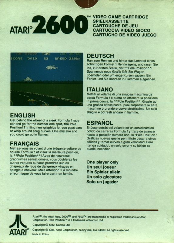 Back Cover for Pole Position (Atari 2600)