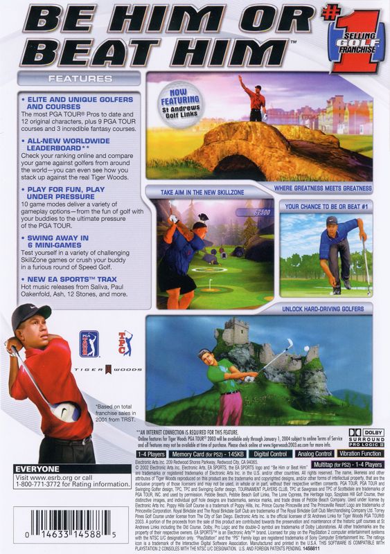 Back Cover for Tiger Woods PGA Tour 2003 (PlayStation 2)