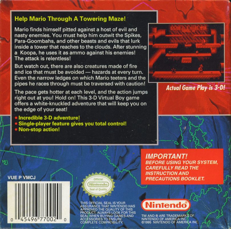 Back Cover for Mario Clash (Virtual Boy)