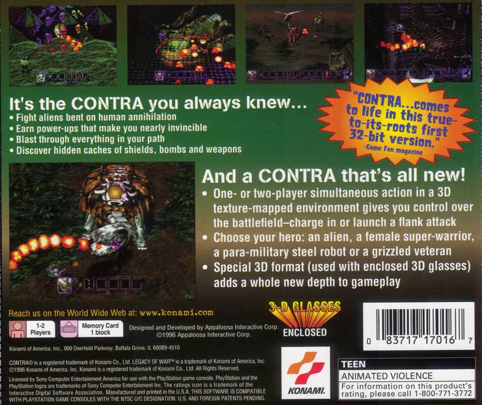 Back Cover for Contra: Legacy of War (PlayStation)
