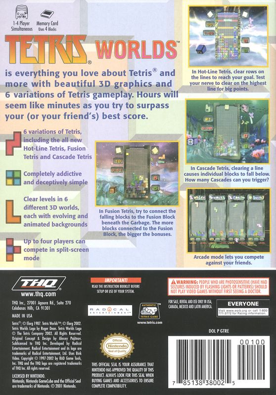 Back Cover for Tetris Worlds (GameCube)