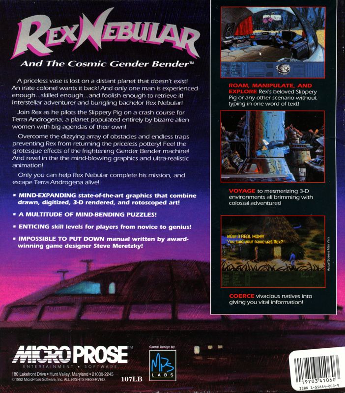 Back Cover for Rex Nebular and the Cosmic Gender Bender (DOS) (3.5" disk version)